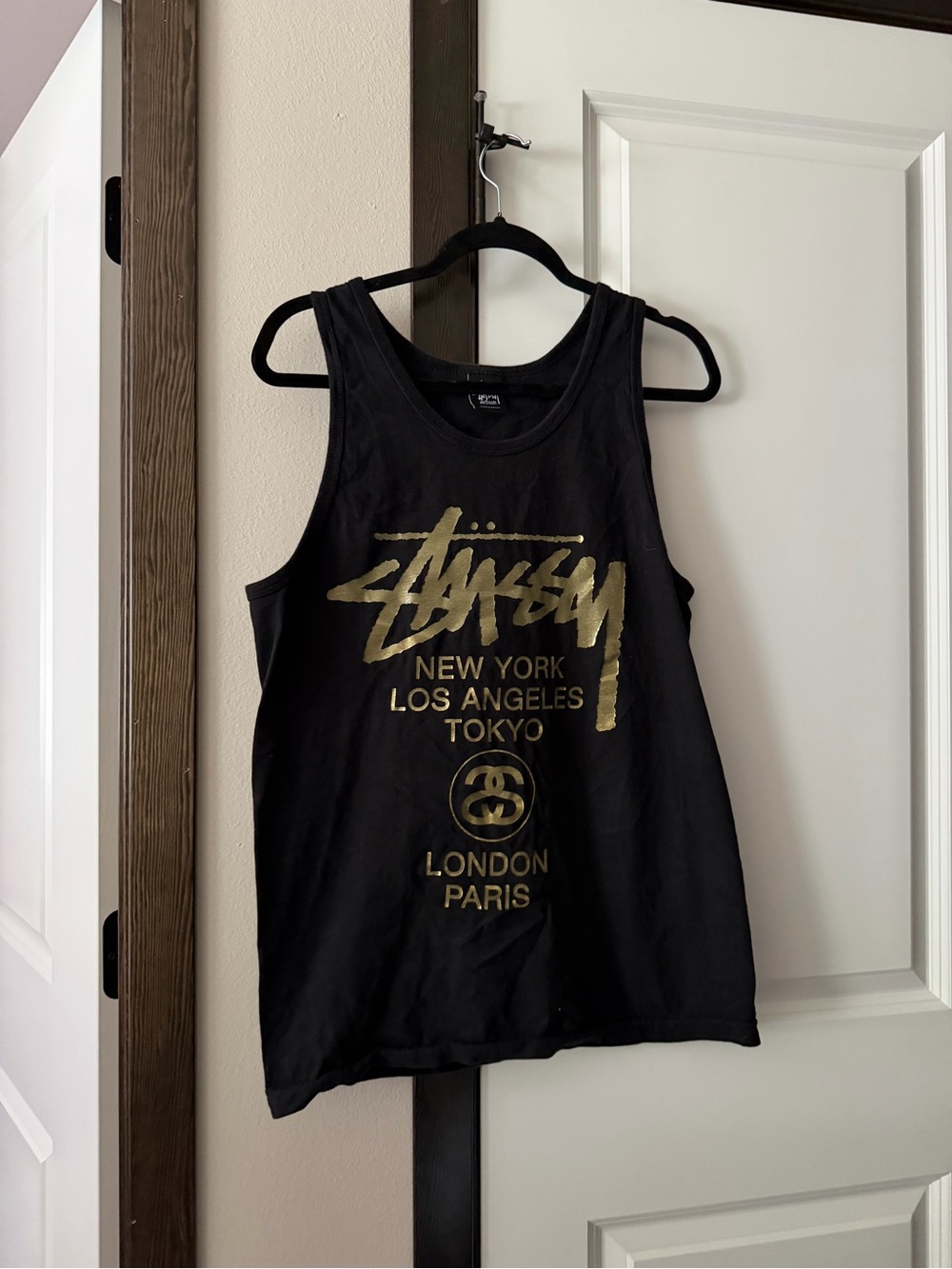 Stussy Black Tank Top with Gold City Logo - Picture 2 of 3